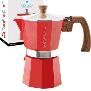 Milano Stovetop Espresso Maker Moka Pot 6 espresso Cup, 9.3 oz, Red - Cuban Coff